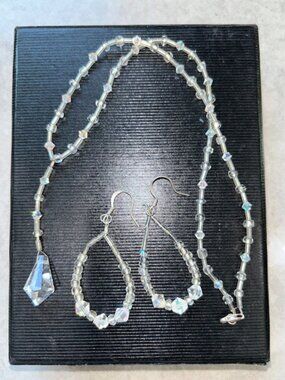 Swarovski Clear Crystal and Bead Drop Necklace/Earrings Set